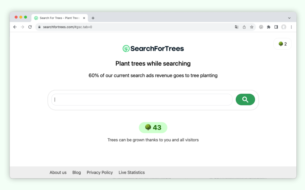 Buscar árboles: "Motor de búsqueda "ecológico