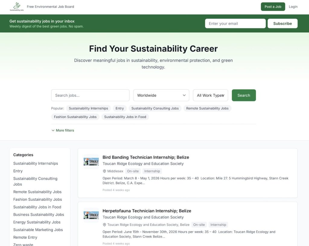 Screenshot von SustainabilityJobs.net